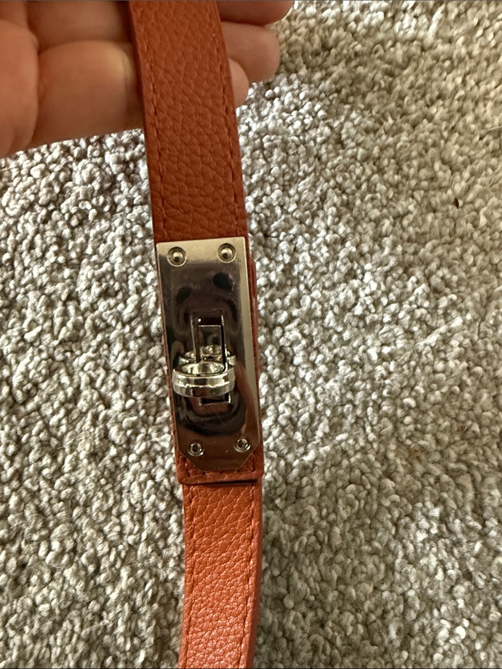 Women's Orange Pebbled Leather Belt with Silver Turn-Lock Buckle